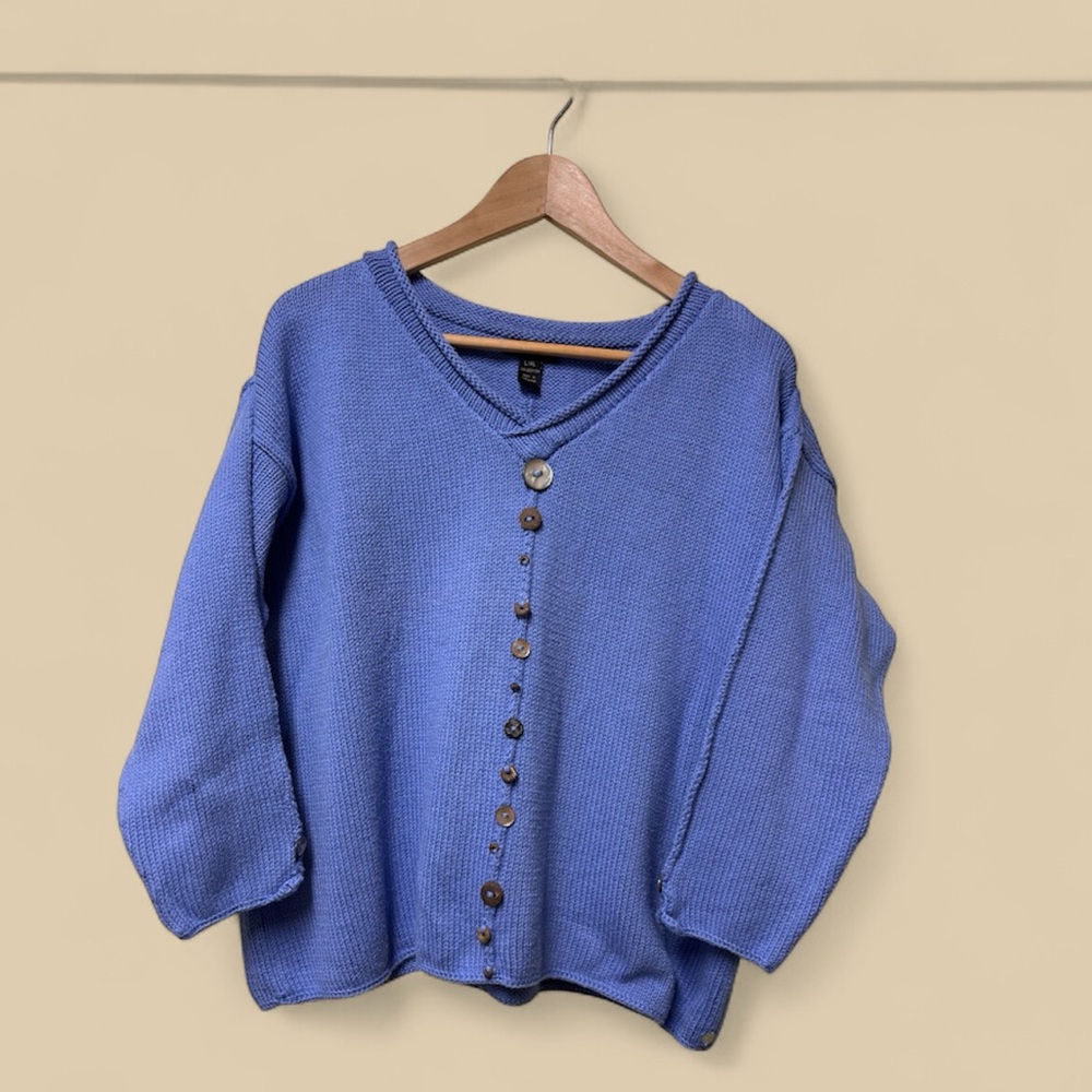 V-Neck Button-Front Women's Sweater - Blue